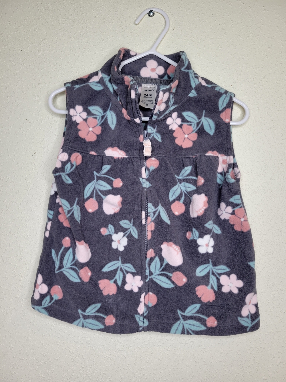 Carter's Floral Fleece Vest in Gray, Pink & Mint